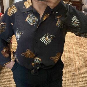 El Caviar. Brown button down long sleeve shirt with purses 👜 print